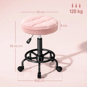 SGABELLO Girevole Regolabile in Altezza Ø50 x 50-66 cm Rosa in Poliestere