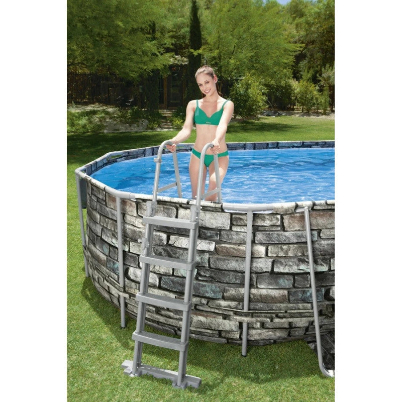 Piscina fuori terra ovale effetto pietra con idromassaggio e luce LED, 610x366x122 cm con pompa filtro scaletta e copertura - Bestway