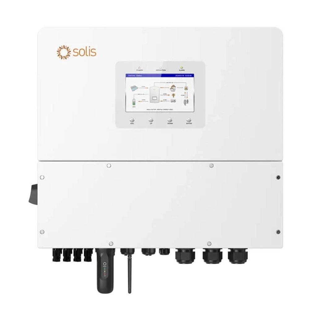 Inverter Fotovoltaico Alta Tensione Solis Trifase Ibrido On-Grid/Off-Grid 12kW, Quadruplo MPPT, CEI 0-21, Schermo LCD, Meter e TA Inclusi, Garanzia 10 Anni IP66 SKU-12225