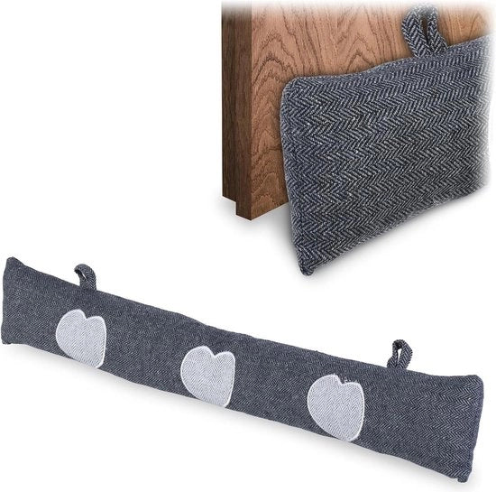 Stoppatto morbido con cuori - stoppatto per finestre e porte - morbido stoppatto - sabbia riempimento - 76 cm - grigio