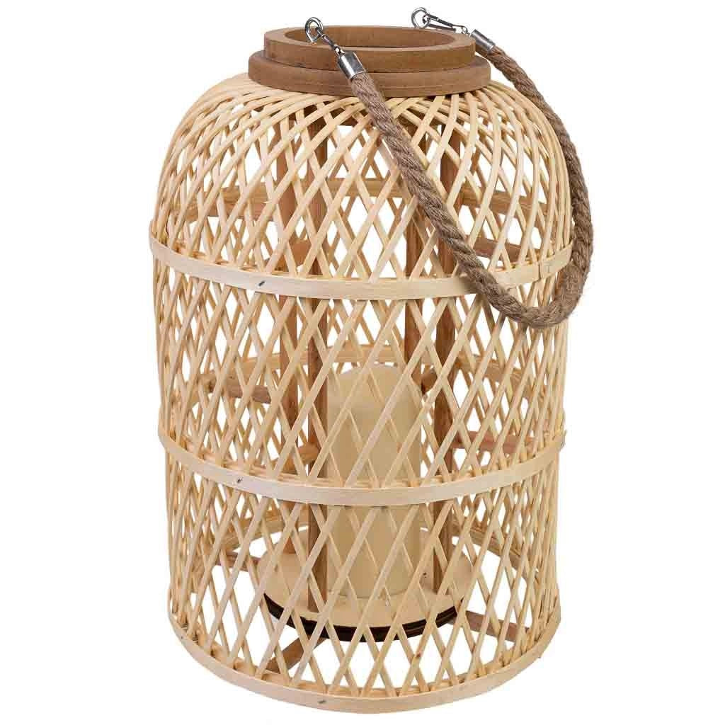 Lanterna in bambù e legno con manico in corda e candela a batteria D27,5x39,5h cm