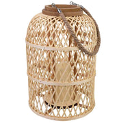 Lanterna in bambù e legno con manico in corda e candela a batteria D27,5x39,5h cm