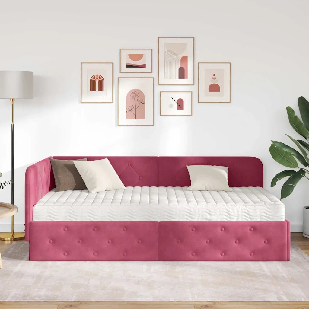 Cornice del letto ad angolo Rosso Vino 90 x 200 cm Velluto 3394086
