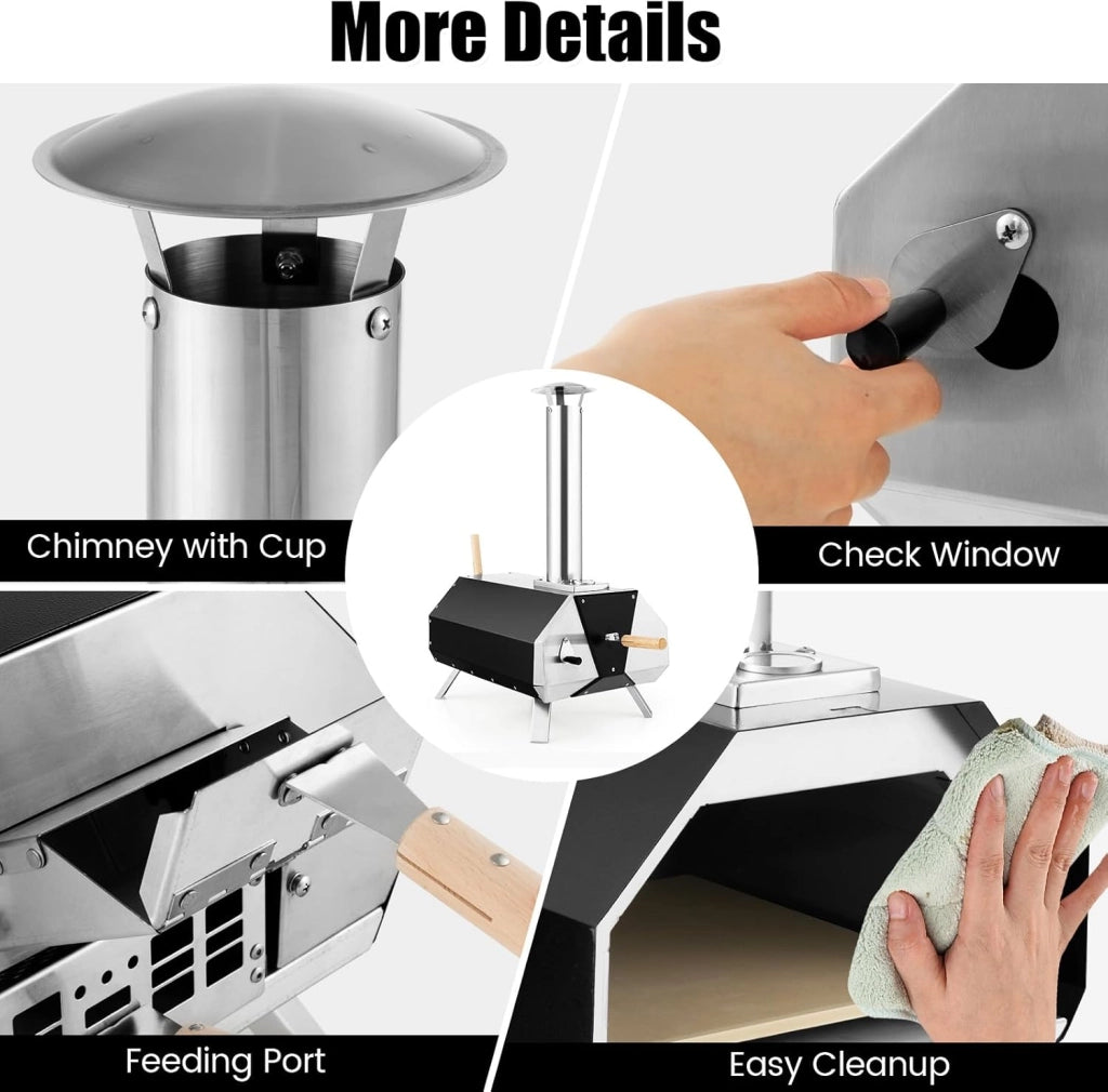 Forno per pizza all'aperto portatile a legna con pietra per pizza pala per pizza in acciaio inox per barbecue campeggio