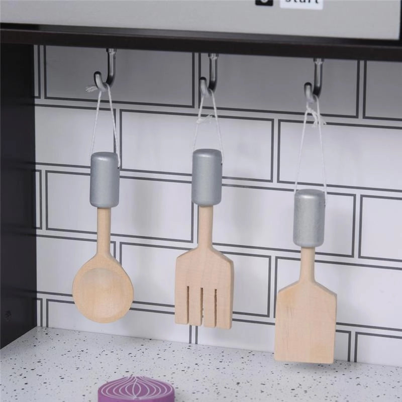 CUCINA GIOCATTOLO PER BAMBINI IN LEGNO CON 14 ACCESSORI ETÀ 3+ ANNI