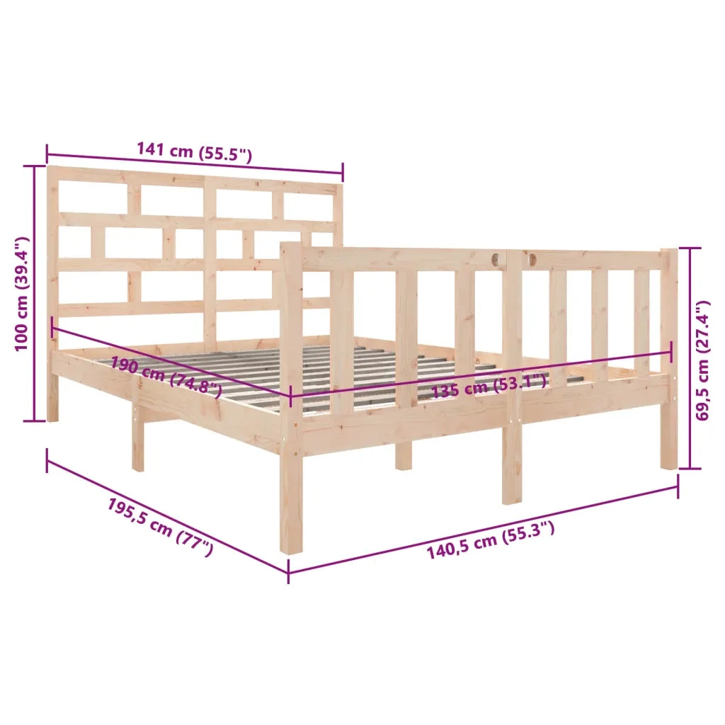 Giroletto-Struttura Letto in Legno Massello 135x190 cm Small Double 556984
