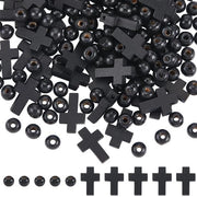 Set di 200 piccole strisce di legno a croce, rosario, kit di attrezzi, 8 mm, nero, piccoli attacchi a croce, per gioielli da fai da te, rosari, bracciali, collane