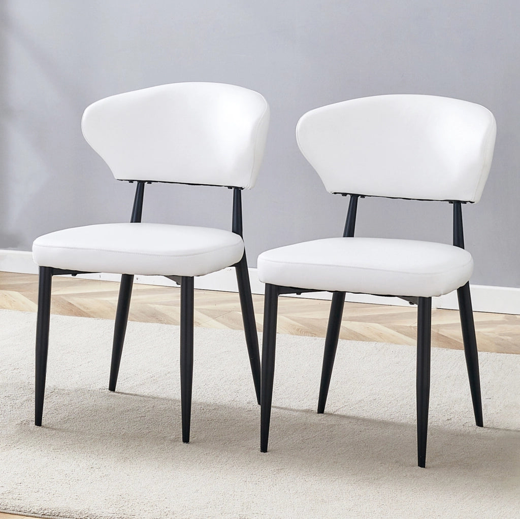 Set di 2 sedie da pranzo con schienale curvo in PU bianco e metallo nero