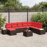 Set Divano da Giardino con cuscino 9 pcs Marrone polyrattan