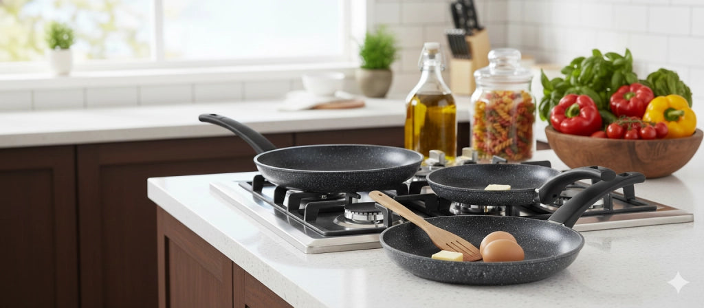 Set 3 Padelle Ø20-24-28 cm in Alluminio Pressofuso Antiaderente Olympia Hard Cook