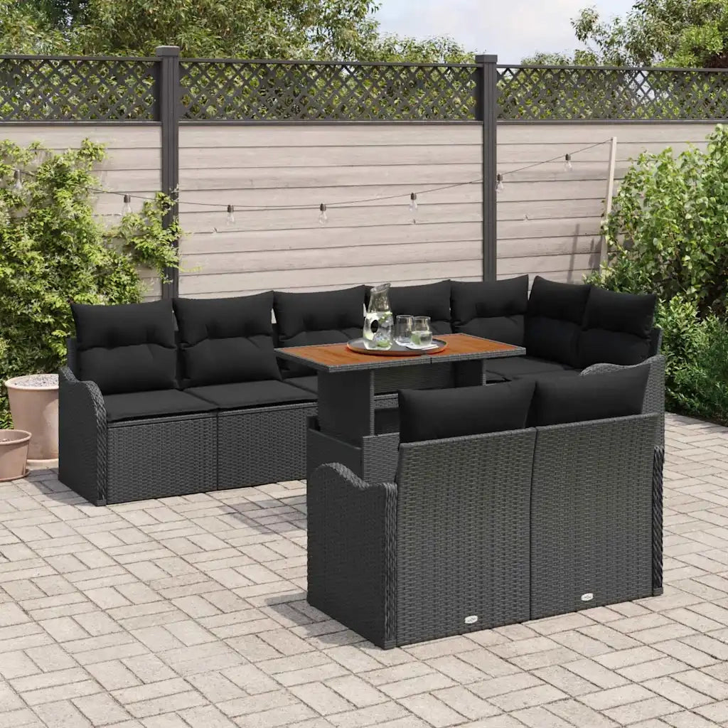 Set Divano da Giardino con cuscino 9 pcs Nero 3349477