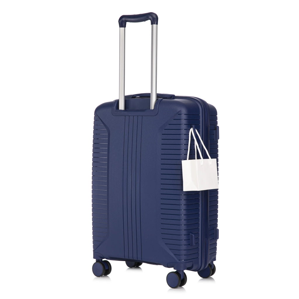 Set di 3 valigie rigide con ruote girevoli a 360 gradi manici laterali ganci e chiusura a combinazione blu