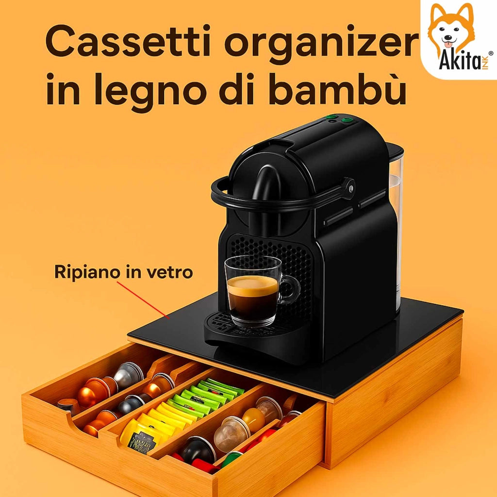 Akitaink Porta Cialde Capsule Bambu 30x30 Vetro