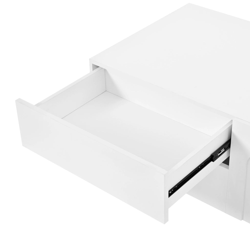 Tavolino da salotto rettangolare 100x50 cm con 2 cassetti e 2 ante; bianco
