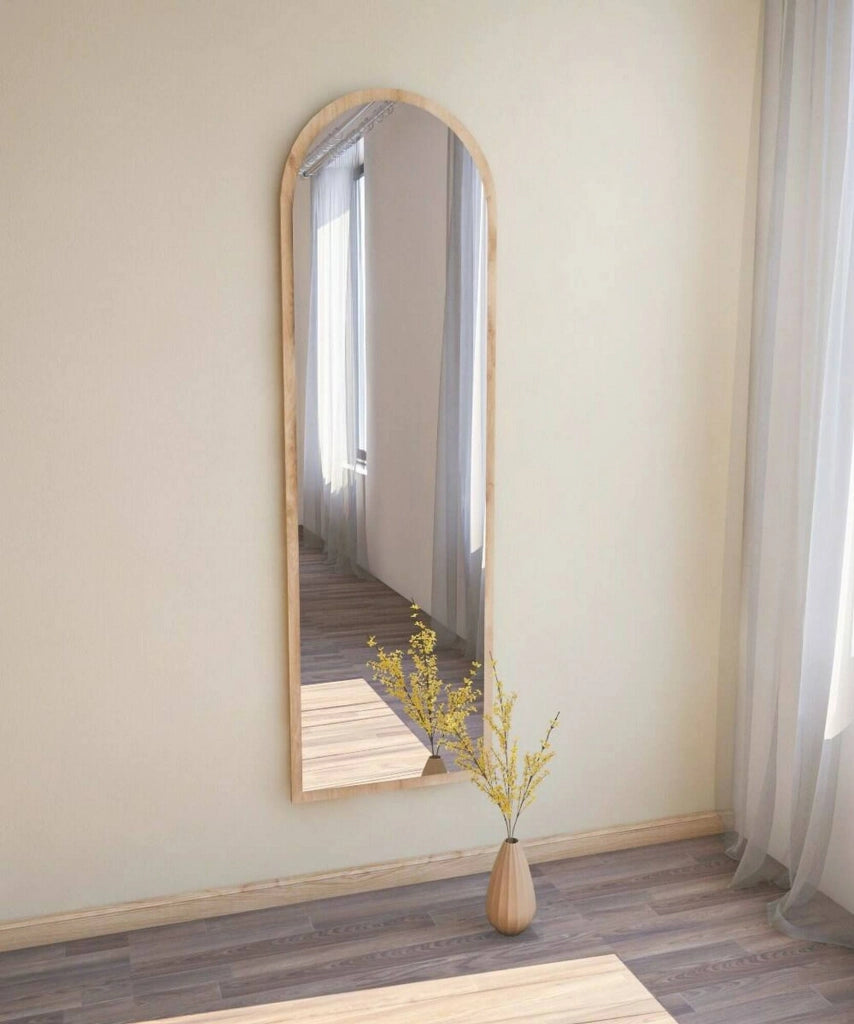 Specchio Artus, Specchiera, Articolo d'arredo a muro, Decorazione con specchio, 50x2h160 cm, Rovere