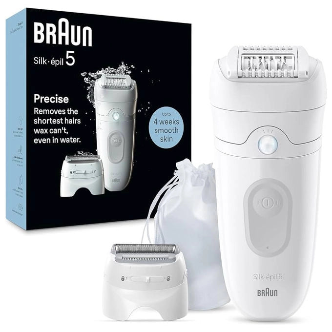 Braun epilatore Silk-épil 5 SE5-041, 28 pinzette, wet and dry, ricaricabile, testina rasoio, trimmer, rosa flamingo