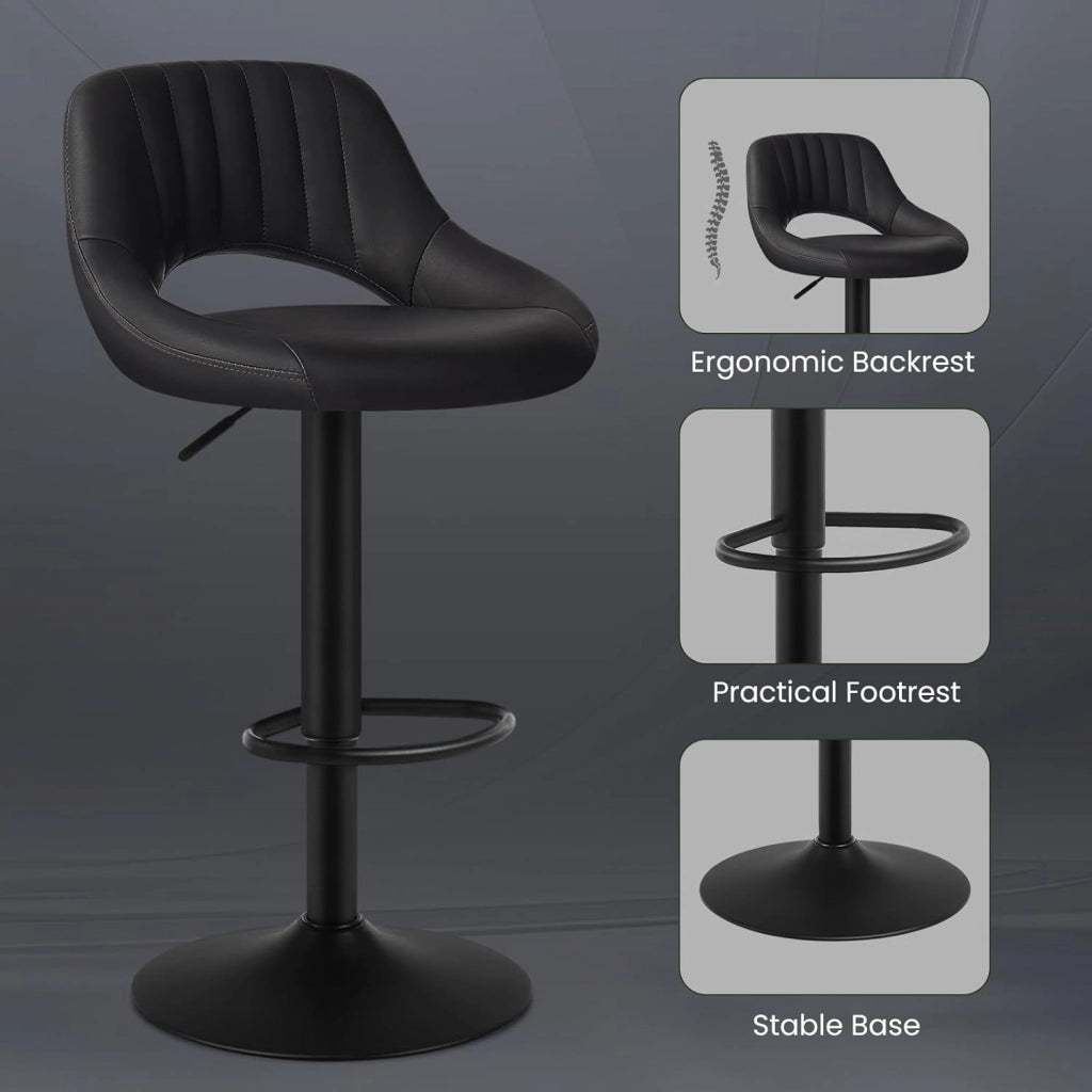 Set di 4 Sgabelli da Bar Cucina Sedia Alta da Sala Pranzo in Simipelle Regolabile e Girevole a 360° con Schienale Poggiapiedi Antracite 0666BY-4
