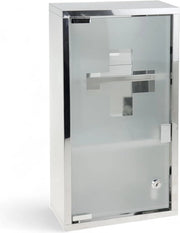 Cassettiere di metallo chiusura a chiave con porta in vetro - 2 chiavi - sicura per bambini - fissaggio alla parete - argento 25 x 12 x 48 cm