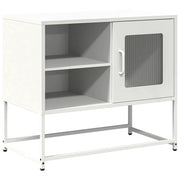 Mobile porta TV bianco con ampio spazio contenitivo e design industriale 68 x 39 x 60 cm realizzato in acciaio laminato a freddo bianco 02_0049879