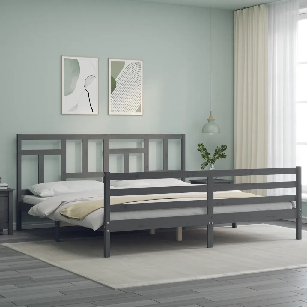 Giroletto con Testiera-Struttura Letto con testiera Grigio 200x200 cm in Legno Massello 523211