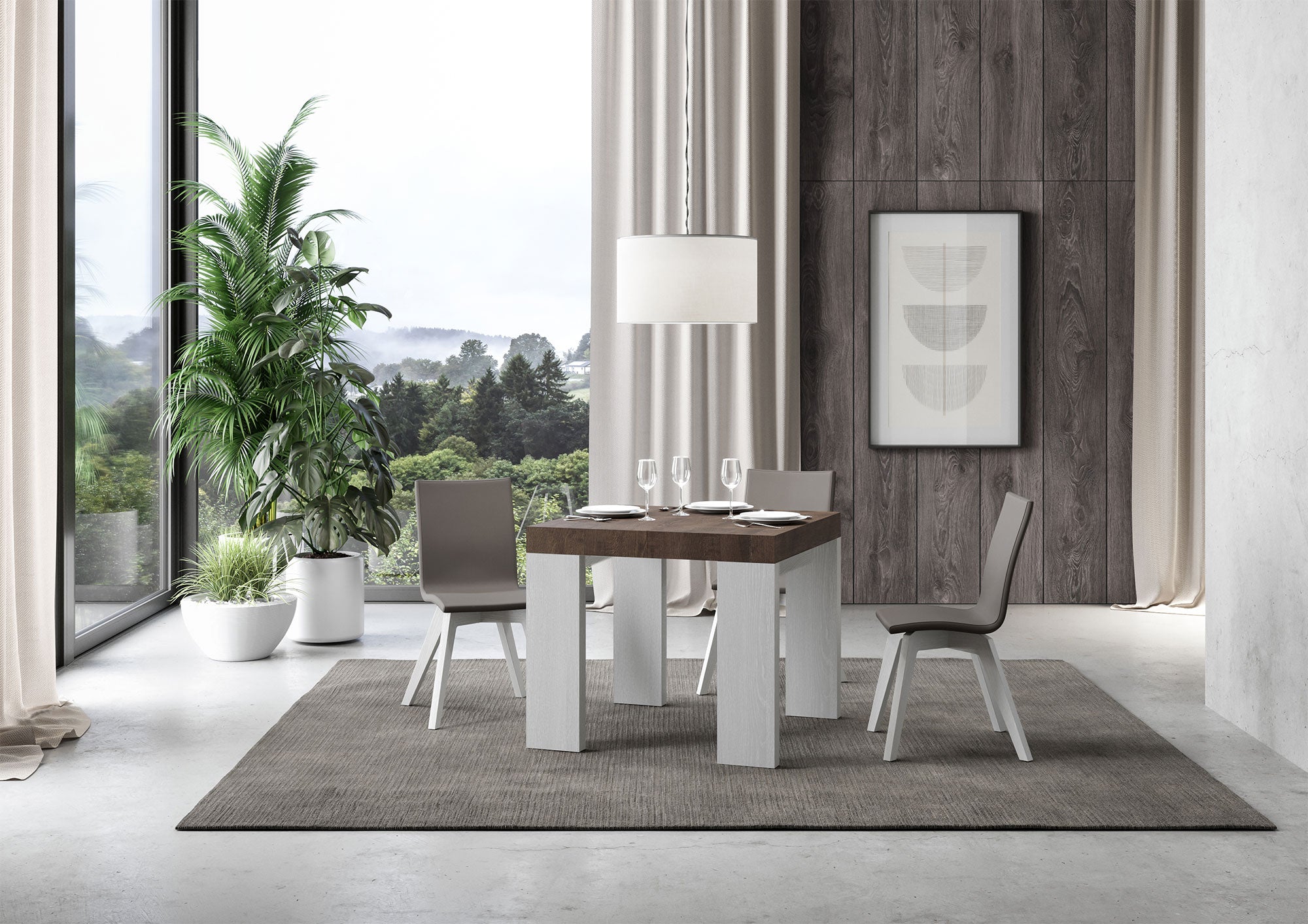 Tavolo Allungabile 90/246x90x77 cm Roxell Mix piano Noce gambe Bianco Frassino