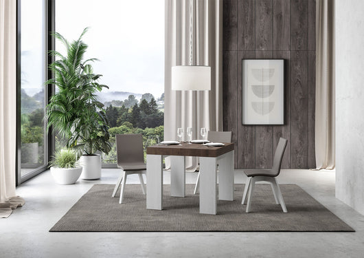 Tavolo Allungabile 90/246x90x77 cm Roxell Mix piano Noce gambe Bianco Frassino