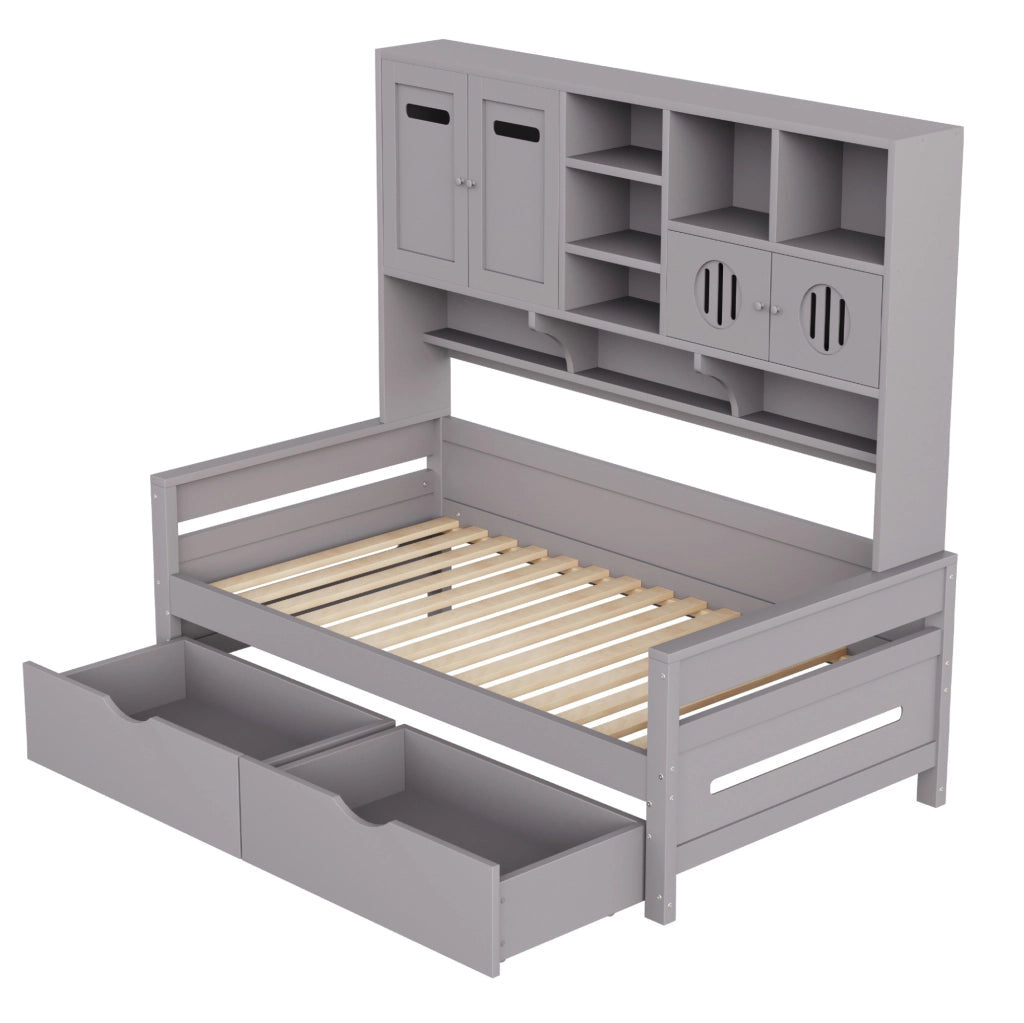 Letto 90x200 cm multifunzione con contenitore; cassetti; in legno grigio