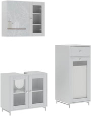 Set di mobili da bagno Malte, Bianco, 60 cm, composto da mobile sottolavabo, specchiera e mobile medio