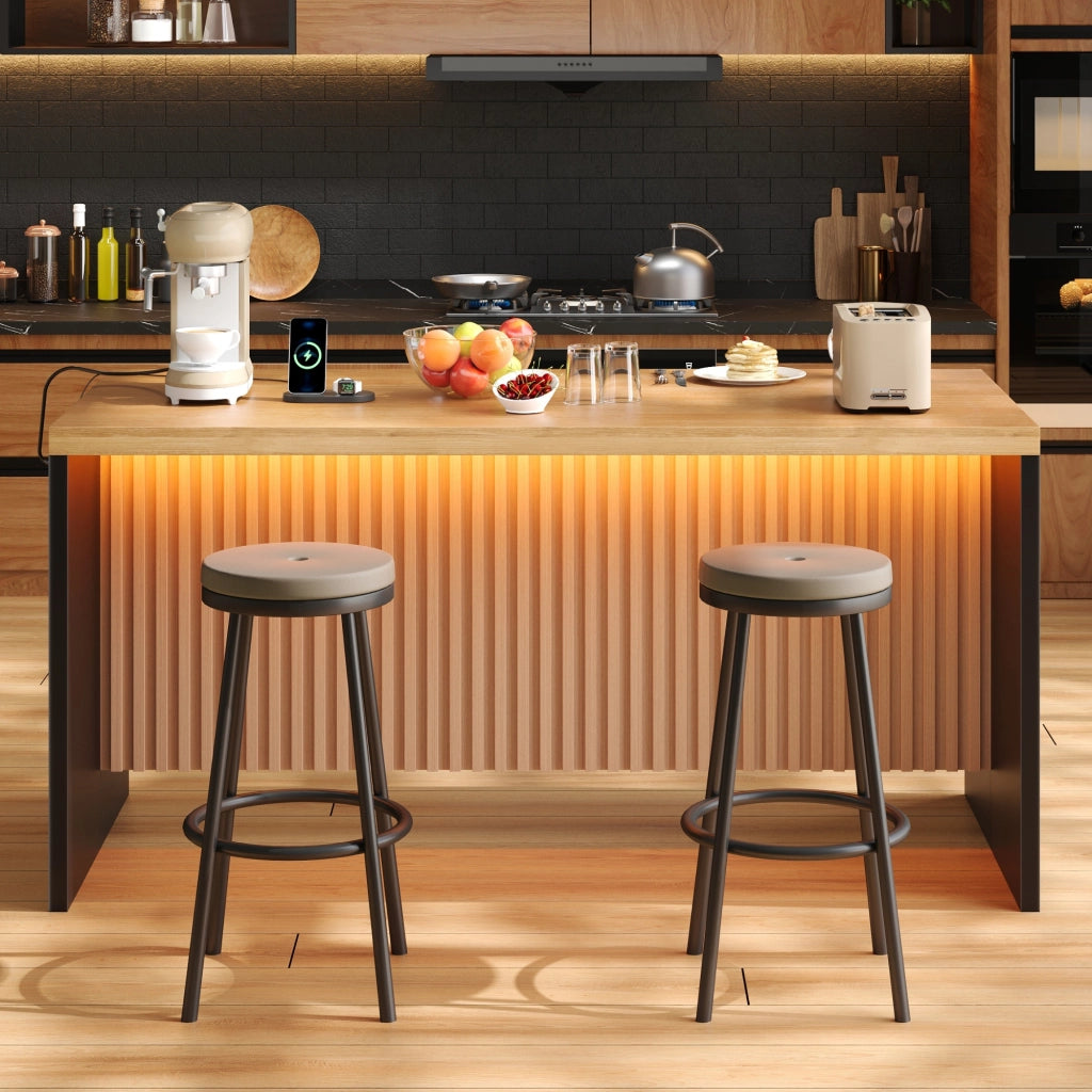 ISOLA CUCINA con illuminazione LED, prese e USB 155x80x90 cm MDF Nero/Naturale