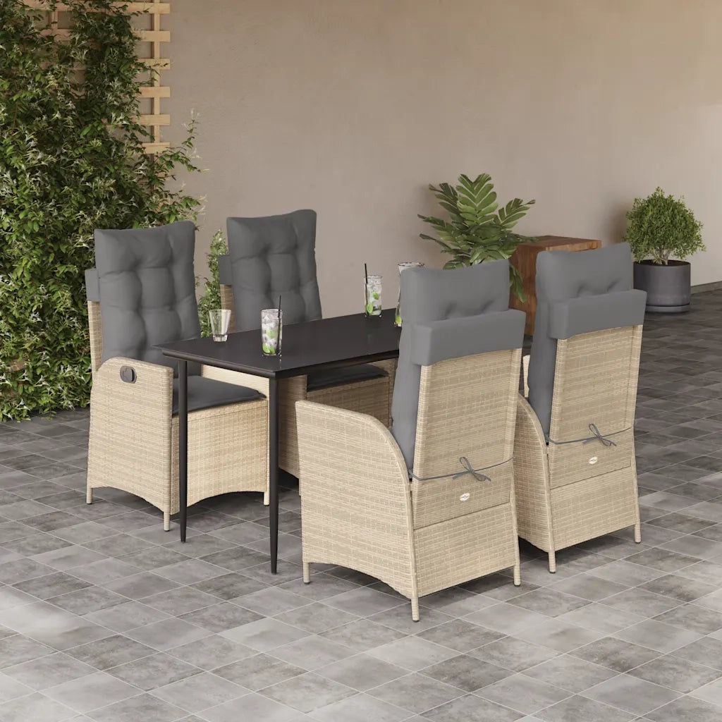 Set da Pranzo da Giardino 5 pz con Cuscini Beige in Polyrattan 3213257