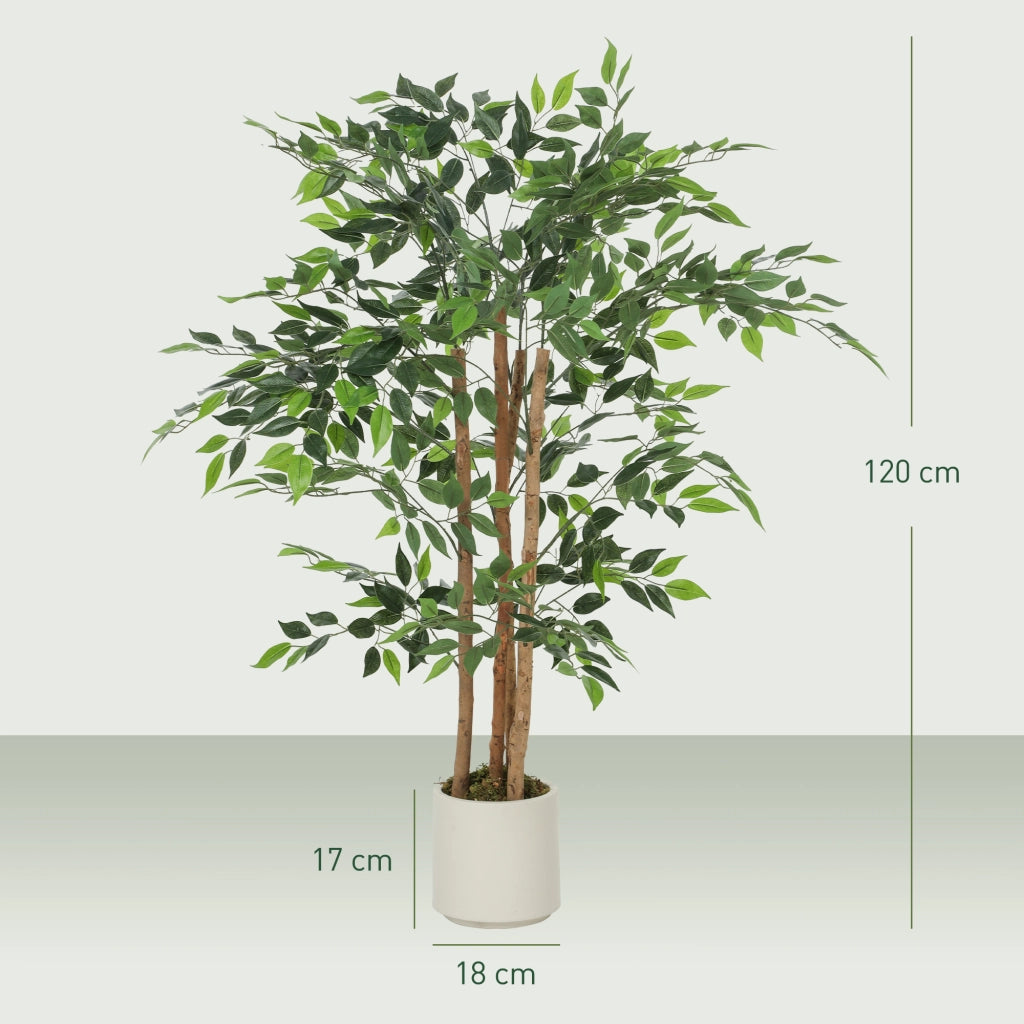 Pianta Artificiale Baniano in PEVA e Legno ¨C zephmum ¨C Verde, Vaso PP e Cemento, 55x55x120 cm