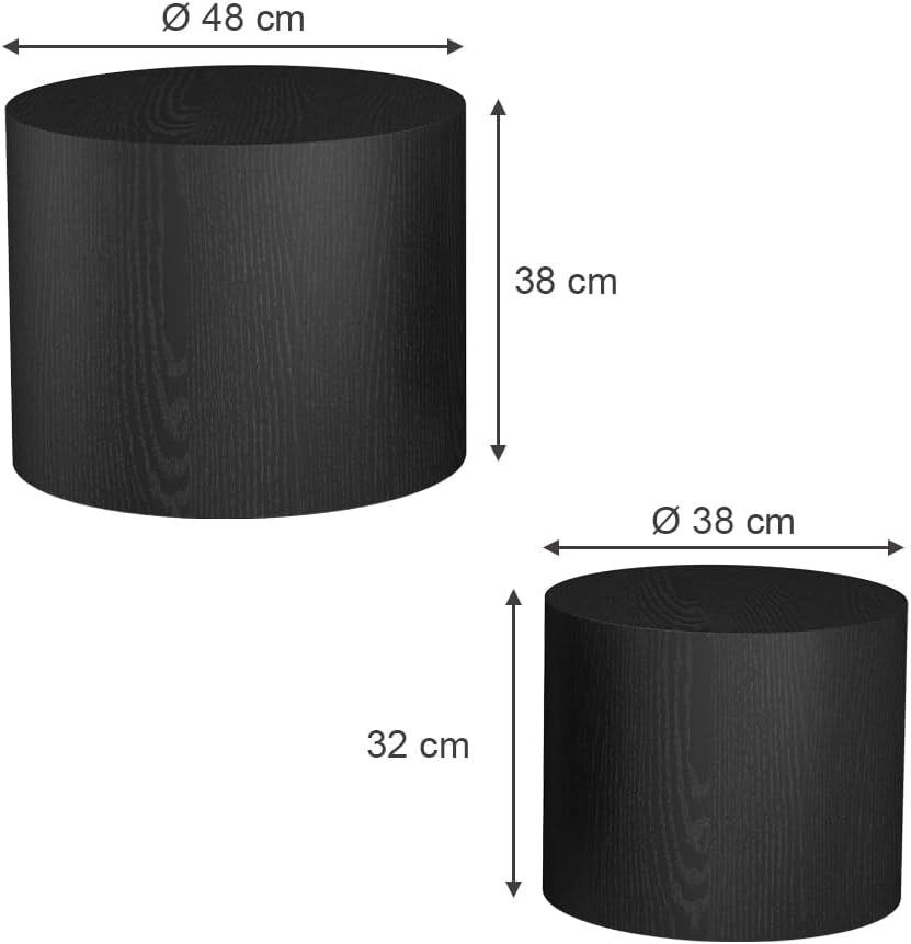 Set di tavolini Giva, Nero, 48 x 48 cm, adatti come tavolini da salotto e per aree lounge