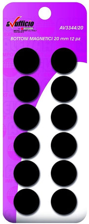 12 magneti per scrivania, frigorifero e parete, diametro 20 mm, colore nero