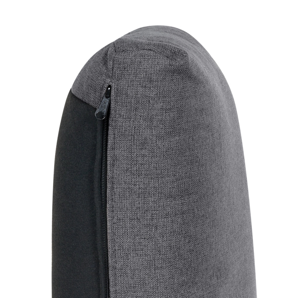 Divano componibile a 5 posti imbottito lato sinistro in tessuto grigio scuro con gambe nere e pouf stile moderno