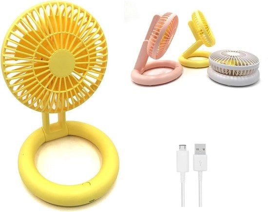 Ventilatore da tavolo mini 3 velocità regolabile e pieghevole alimentato da USB (giallo)