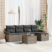 Set di Divani da Giardino da 6 Pezzi con Cuscini Grigio Rattan Sintetico