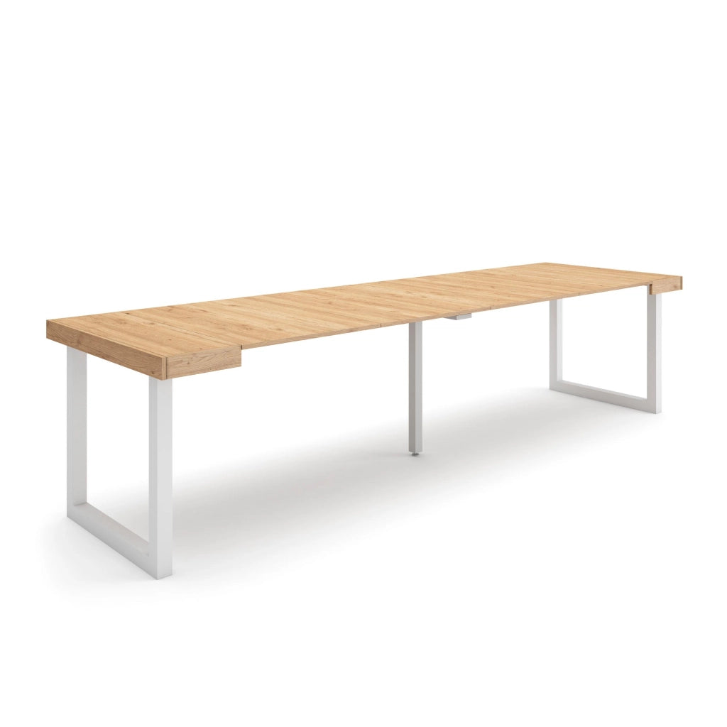 Consolle allungabile, 302x90x73cm, Per 14 persone, Gambe in legno, colore Rovere RF2962