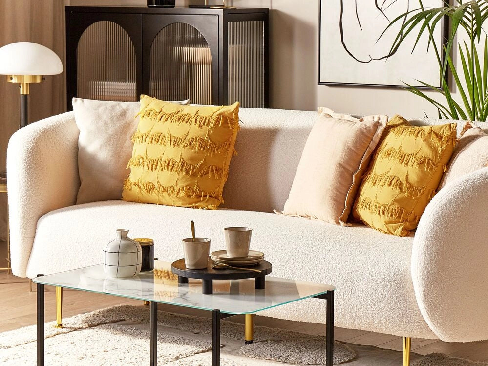 Set di 2 cuscini in poliestere giallo con nappe 45 x 45 cm stile boho camera da letto soggiorno
