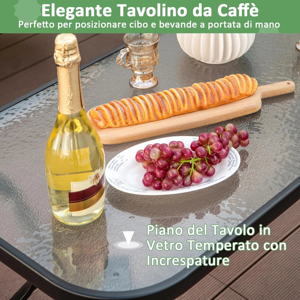 4 Pezzi Set di Mobili da Giardino, con Cuscini e Tavolino in Vetro Temperato, Struttura in MetalloSet di Divani da Esterno per Giardino Cortile e Piscina (Grigio)