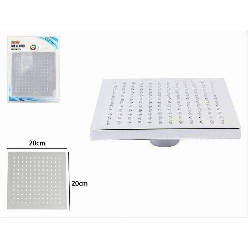Trade Shop - Soffione Doccia Led Rgb 20 X 20 Cm Cromoterapia Doccia Emozionale Argento 79907 -