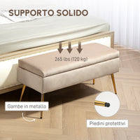 Panca Fondo Letto Imbottita da 30,5L 102x35x43 cm in Tessuto Effetto Velluto Beige