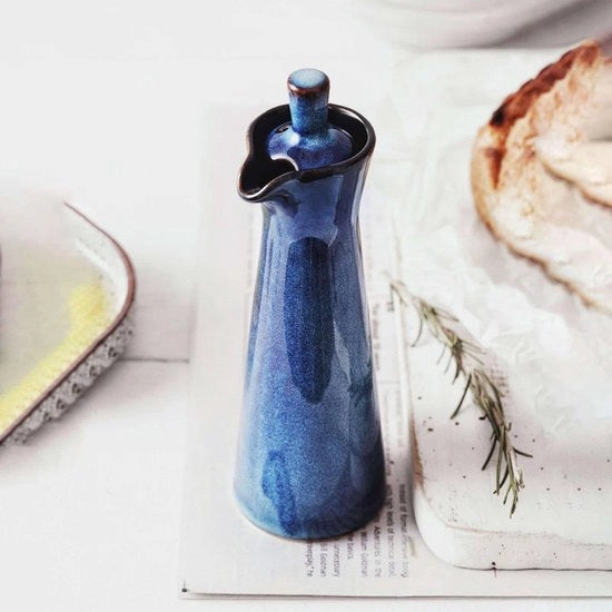 Distributore di Salsa di Soia in Ceramica Giapponese Tradizionale - Bottiglia da 120ml per Salsa di Soia e Vinaigre (120ml, Blu)