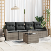 Set Divani da Giardino  5 Pezzi con Cuscini Grigio Polyrattan