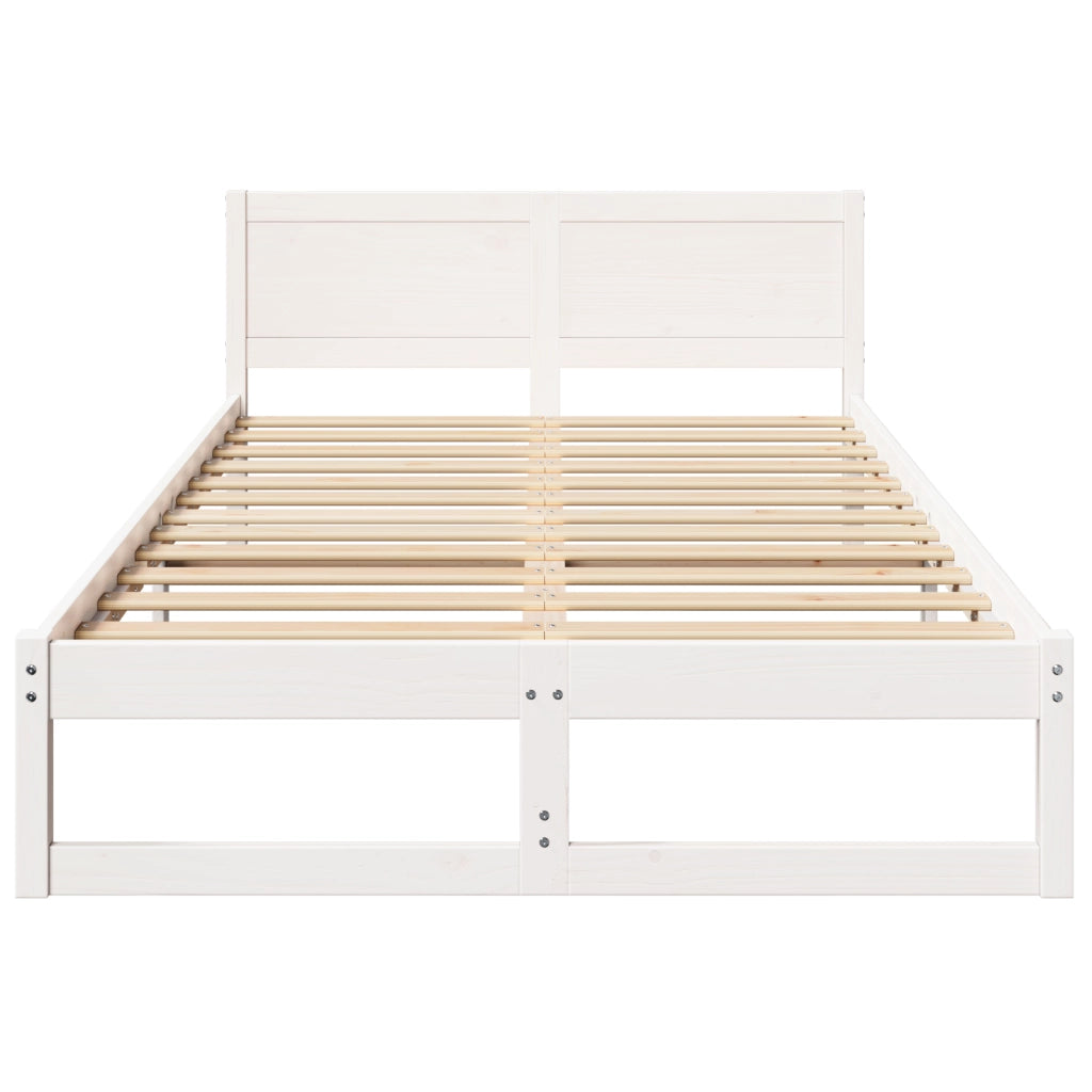 Telaio Letto Bianco Legno Massello di Pino 140 x 190 cm Durevole