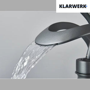 NAVIS |Rubinetto a cascata design bagno rubinetto bagno alto grigio titanio|Elegante  in acciaio inossidabile  per lavelli alti|miscelatore 2 attacchi