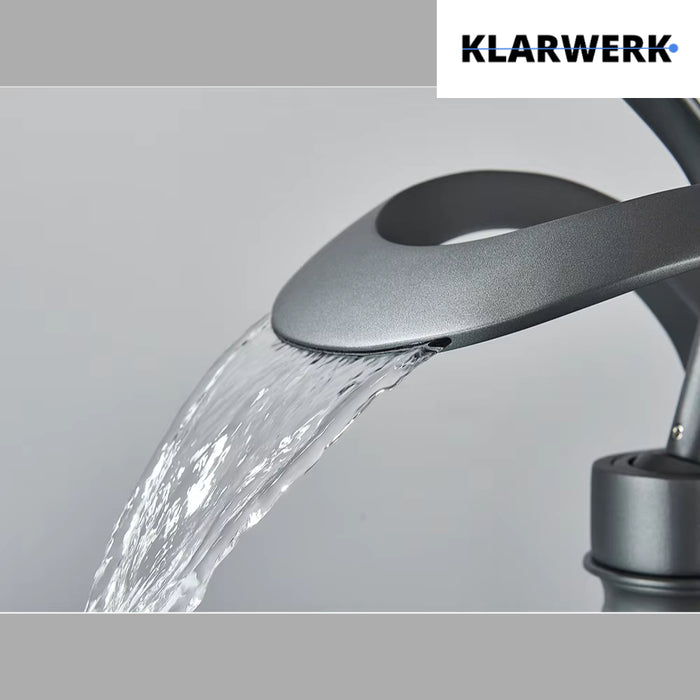 NAVIS |Rubinetto a cascata design bagno rubinetto bagno alto grigio titanio|Elegante  in acciaio inossidabile  per lavelli alti|miscelatore 2 attacchi