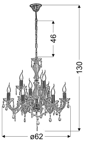 Lampadario Candellux Maria Teresa 9xE14 oro cristallo