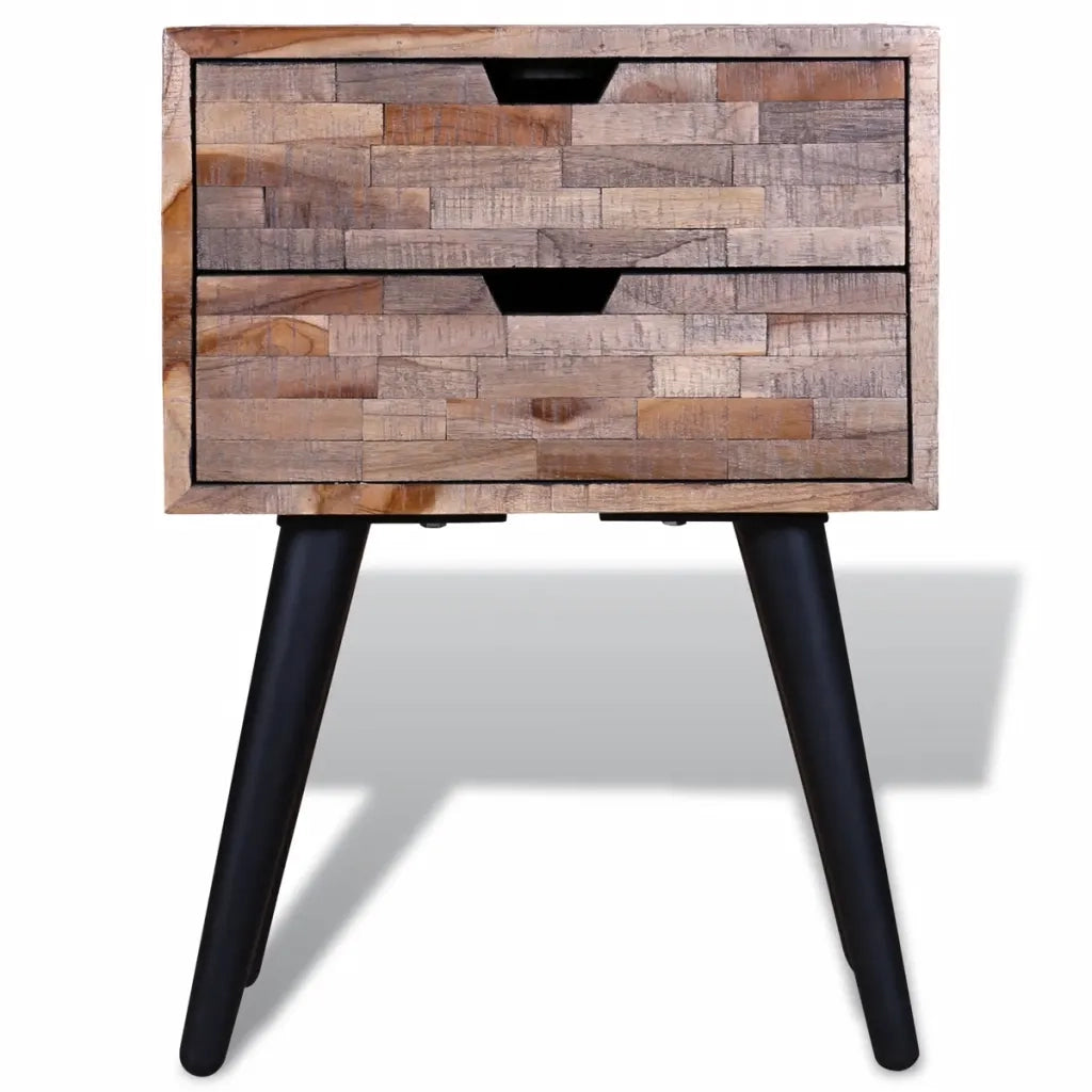 Comodino con 2 Cassetti in Legno di Recupero di Teak 241711
