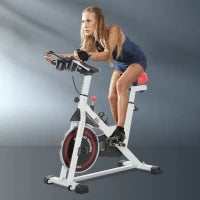 Cyclette Professionale, Bici da Spinning,Cyclette da Camera Regolabile con Schermo LCD e Portabicchieri, Volano 8kg, Bianco