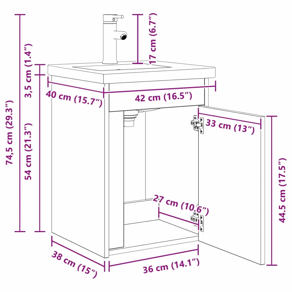 Mobile bagno con rubinetto Grigio Cemento 42 x 40 x 74,5 cm 889532